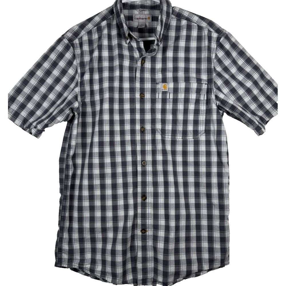 Carhartt Men's SMALL Relaxed Fit Midweight Button-Front Plaid Short Sleeve Shirt